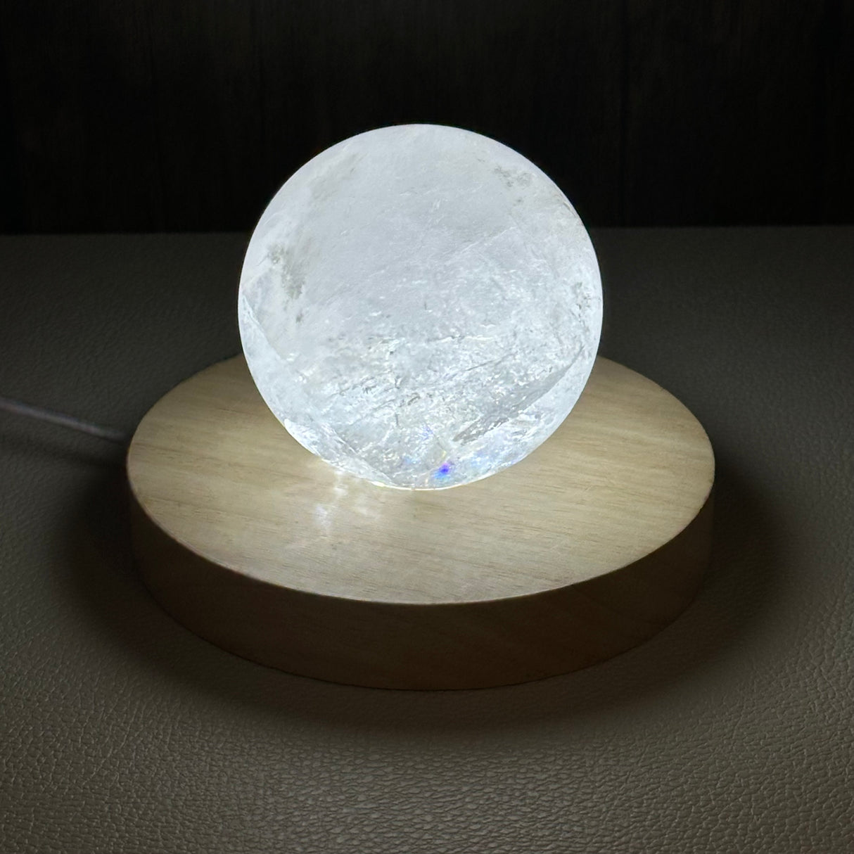 Large Wooden Light Base -  Round with White Light & USB plug