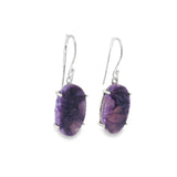 Charoite Oval Flat Dangle Earrings Prong Set