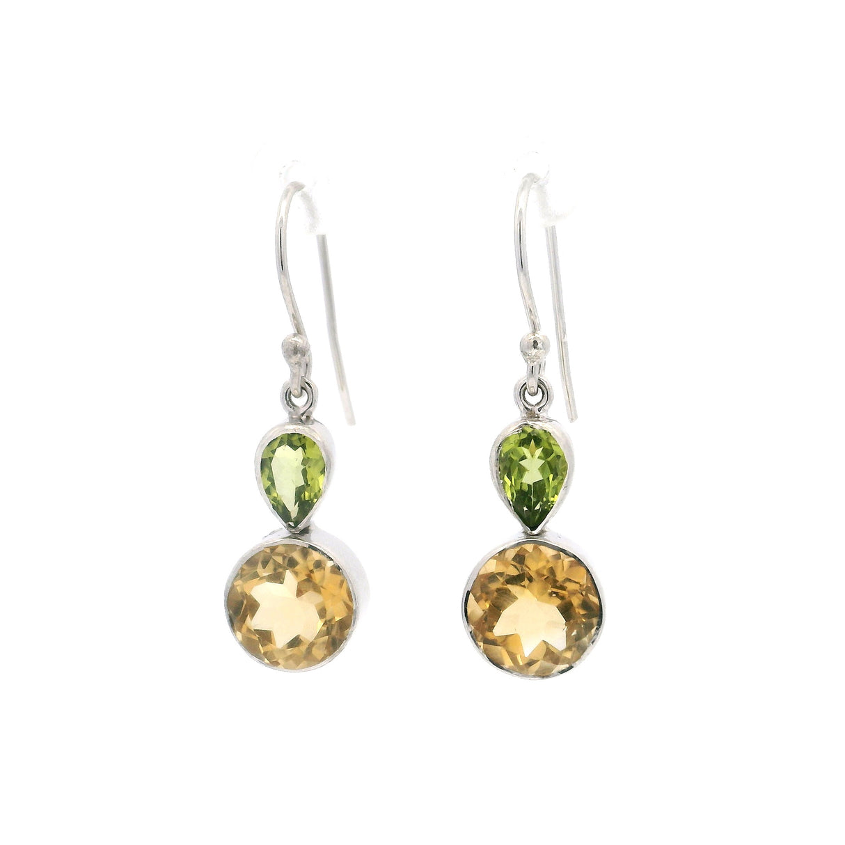 Faceted Citrine & Peridot Dangle Earrings set in  Simple Silver Bezels