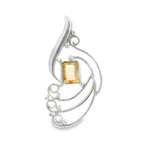 Pendentif Citrine Facettée - Coupe Émeraude Sertie Dans Une Vague Argentée Avec Tourbillons Et Forme En S Perlée