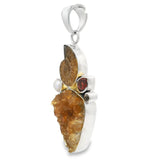 Citrine Druze Pendant - Freeform Druze Cluster With Ammonite Faceted - Garnet - Freshwater Pearl & Faceted Citrine With 925 Sterling Silver