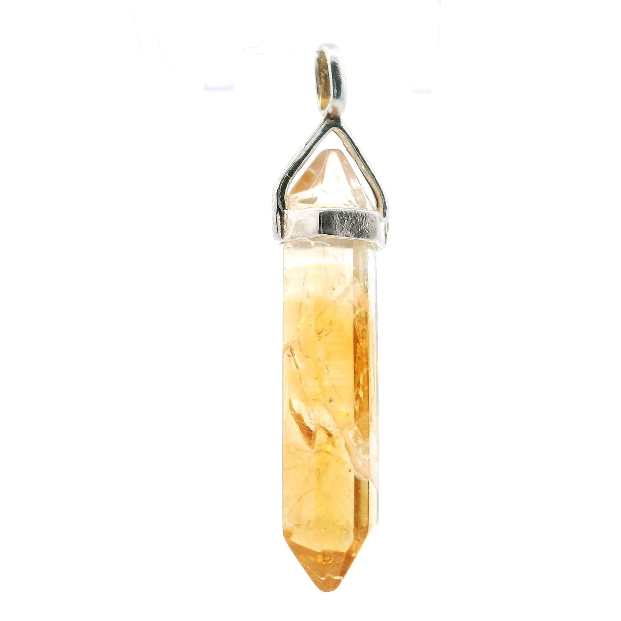 Pendentif double pointe citrine serti dans une lunette lanterne ouverte en argent sterling 925