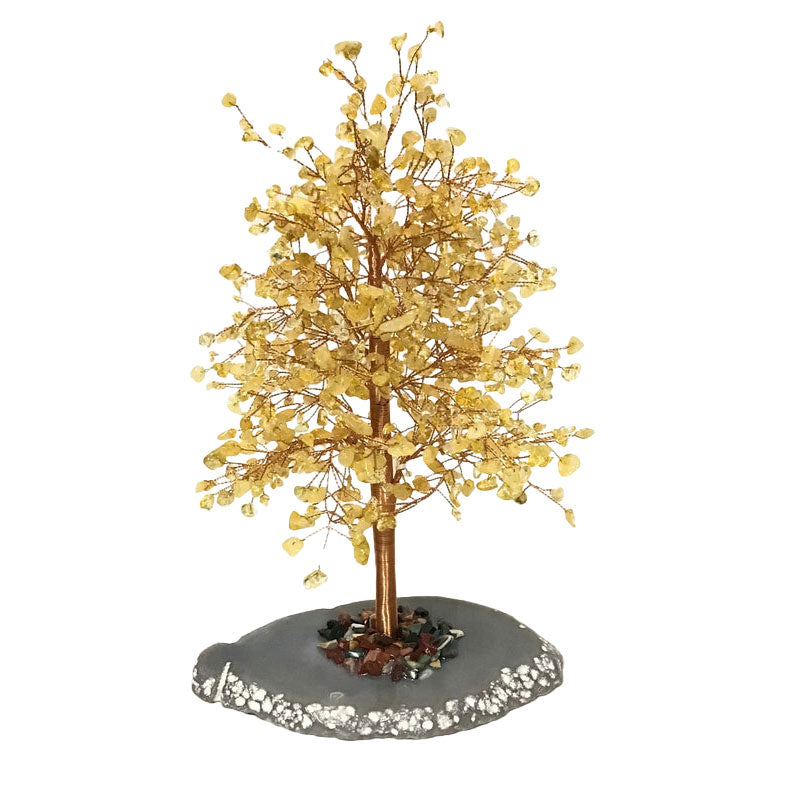 10" Citrine Copper Wire Beaded Tree on Agate Slice Base - Large