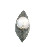 Coin Pearl Ring - Bezel Set in Oxidized 925 Sterling Silver Pointed Band with Points North South - Moon -