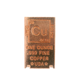 Stamped Elemental Chart Copper Ingot - One Ounce .999 Fine - Flat Bar
