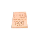 Stamped Elemental Chart Copper Ingot - One Ounce .999 Fine - Flat Bar
