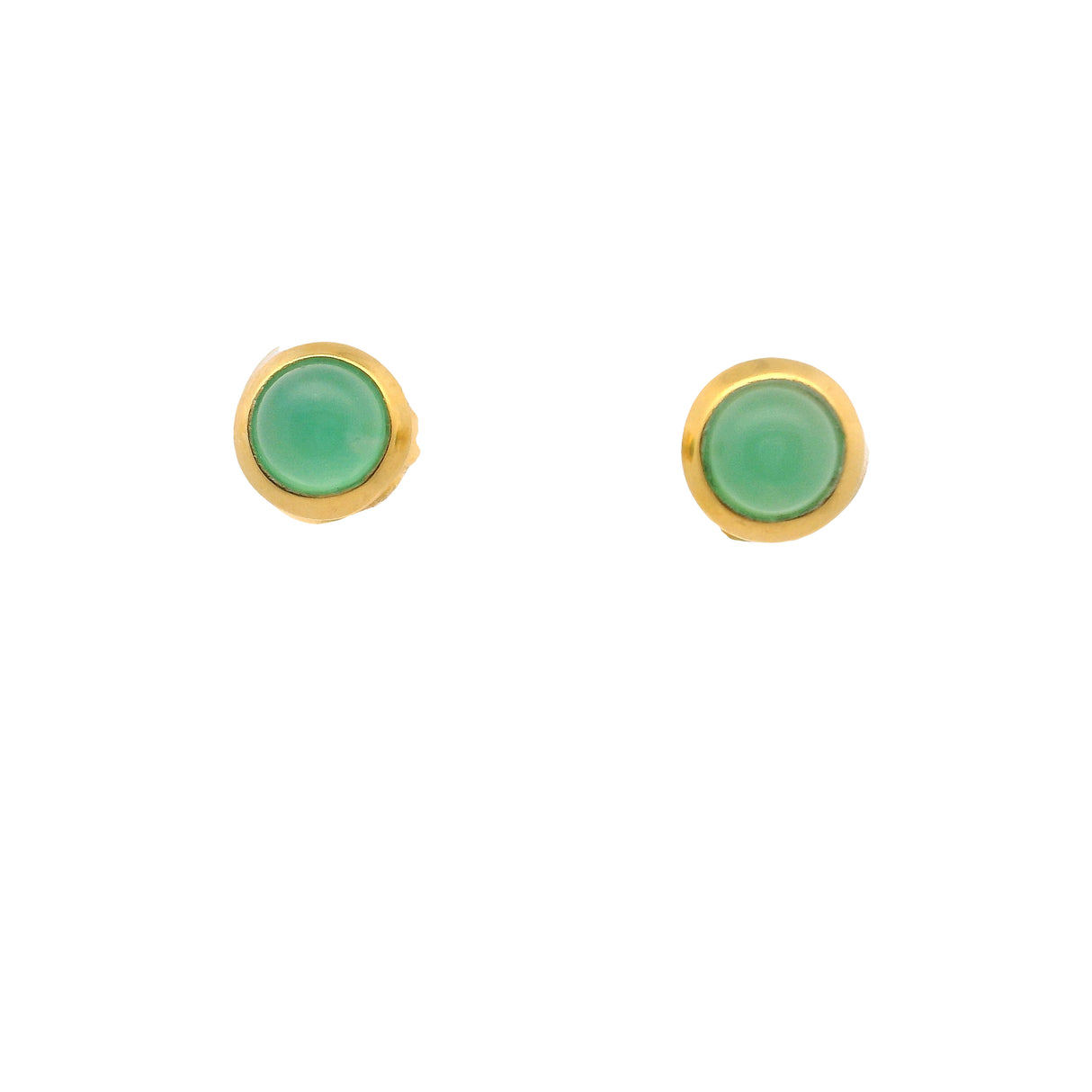 Chrysoprase Round Stud Earrings with Gold Overlay Bezel Set over 925 Sterling Silver