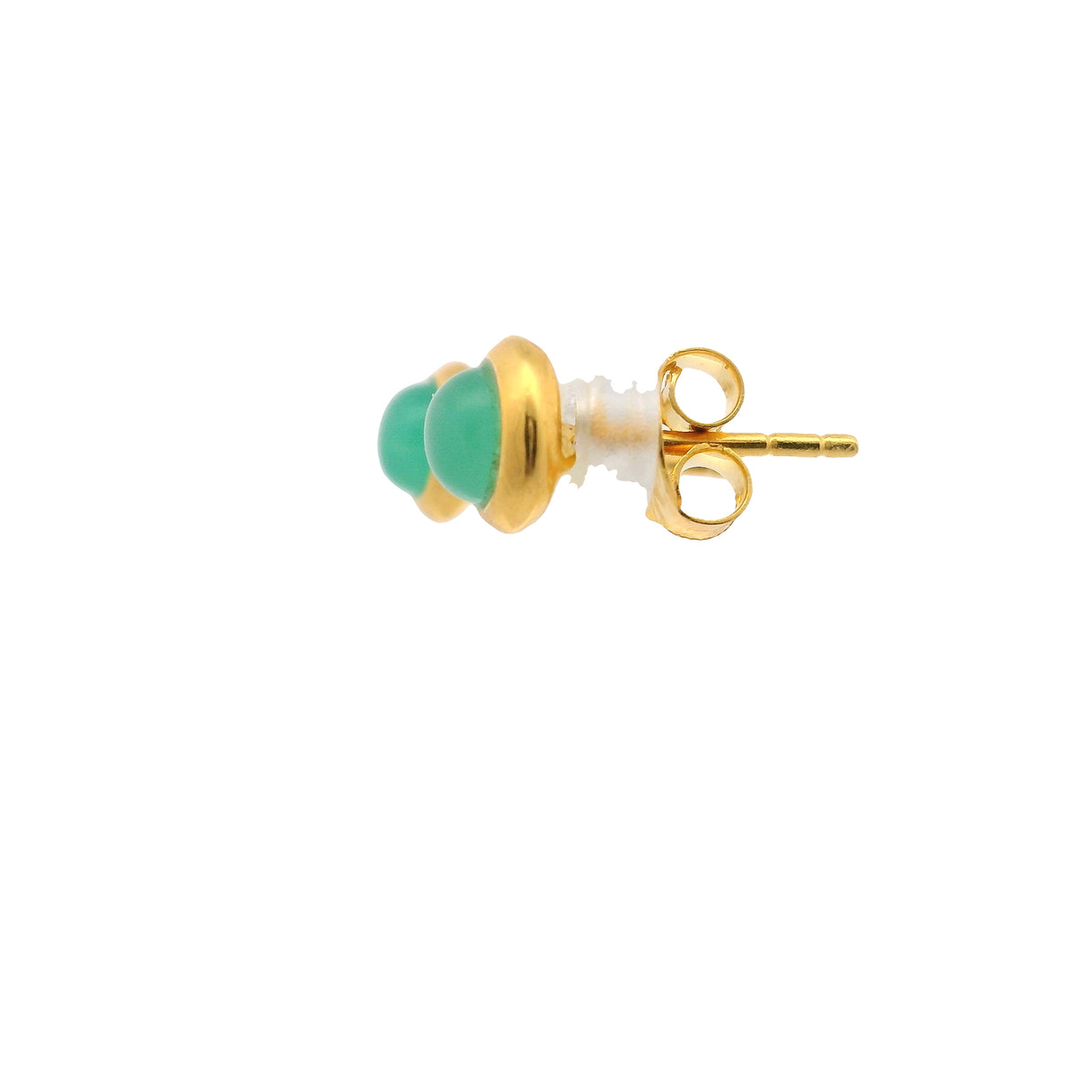 Chrysoprase Round Stud Earrings with Gold Overlay Bezel Set over 925 Sterling Silver