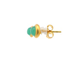 Chrysoprase Round Stud Earrings with Gold Overlay Bezel Set over 925 Sterling Silver