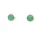 Chrysoprase Round Stud Earrings Bezel Set in 925 Sterling Silver