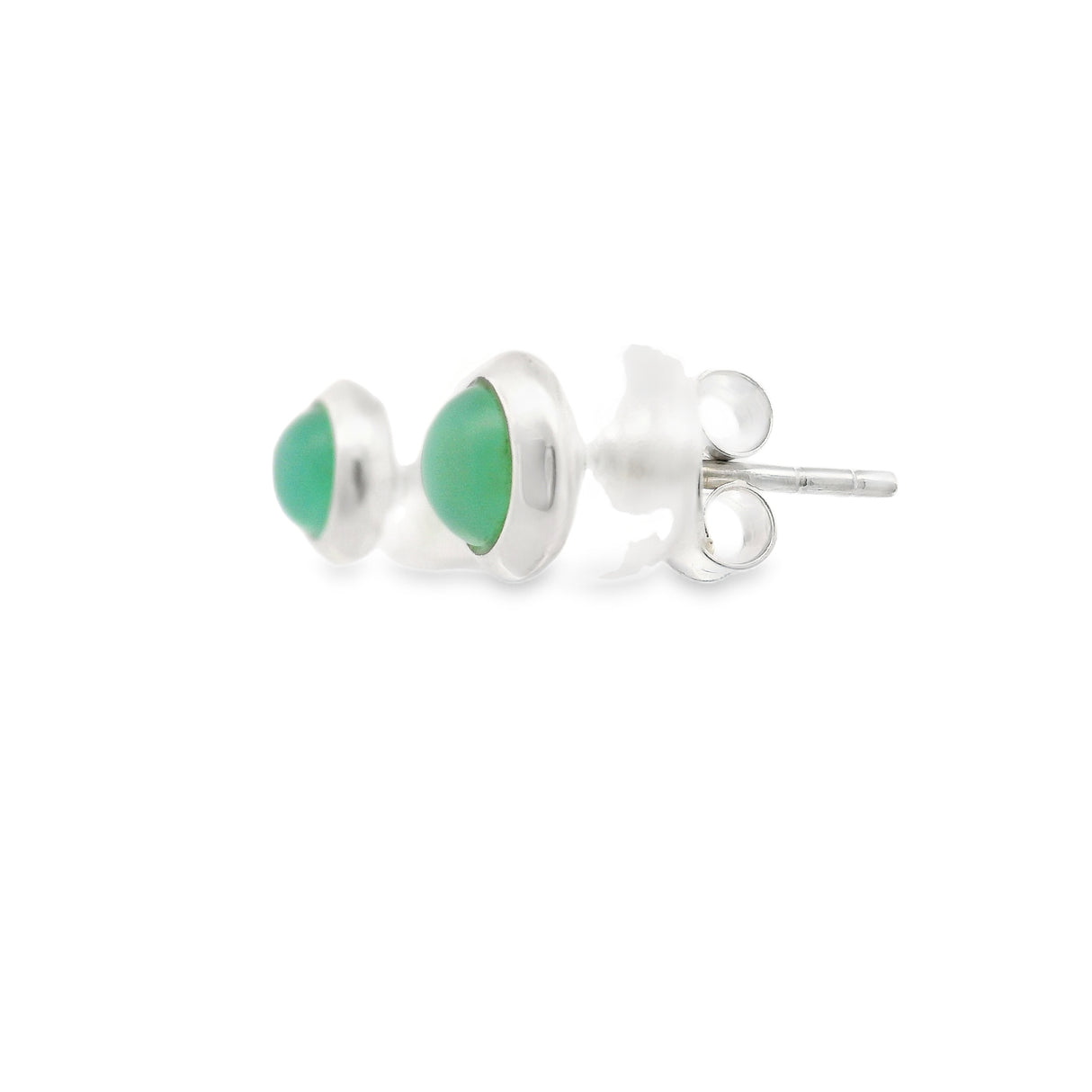 Chrysoprase Round Stud Earrings Bezel Set in 925 Sterling Silver