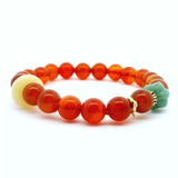 Carnelian with Aventurine & Butter Jade Beaded Bracelet with Quartz Paw Charm - 8mm Rounds