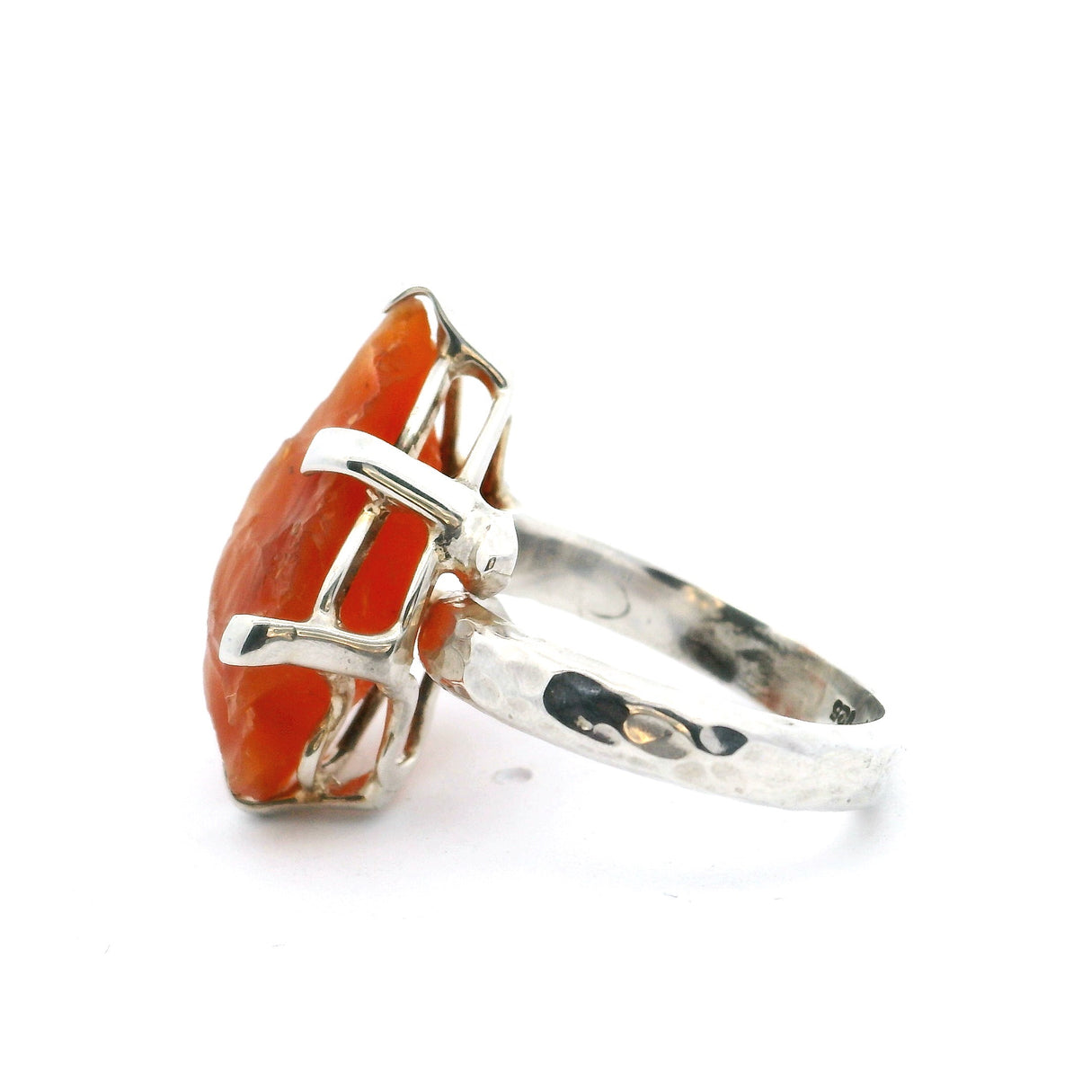 Carnelian Ring Carved Arrowhead Prong Set On Hammered Band Szadj