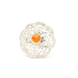 Carnelian Ring Round In Floral Filligree Setting Sz9