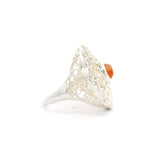 Carnelian Ring Round In Floral Filligree Setting Sz9