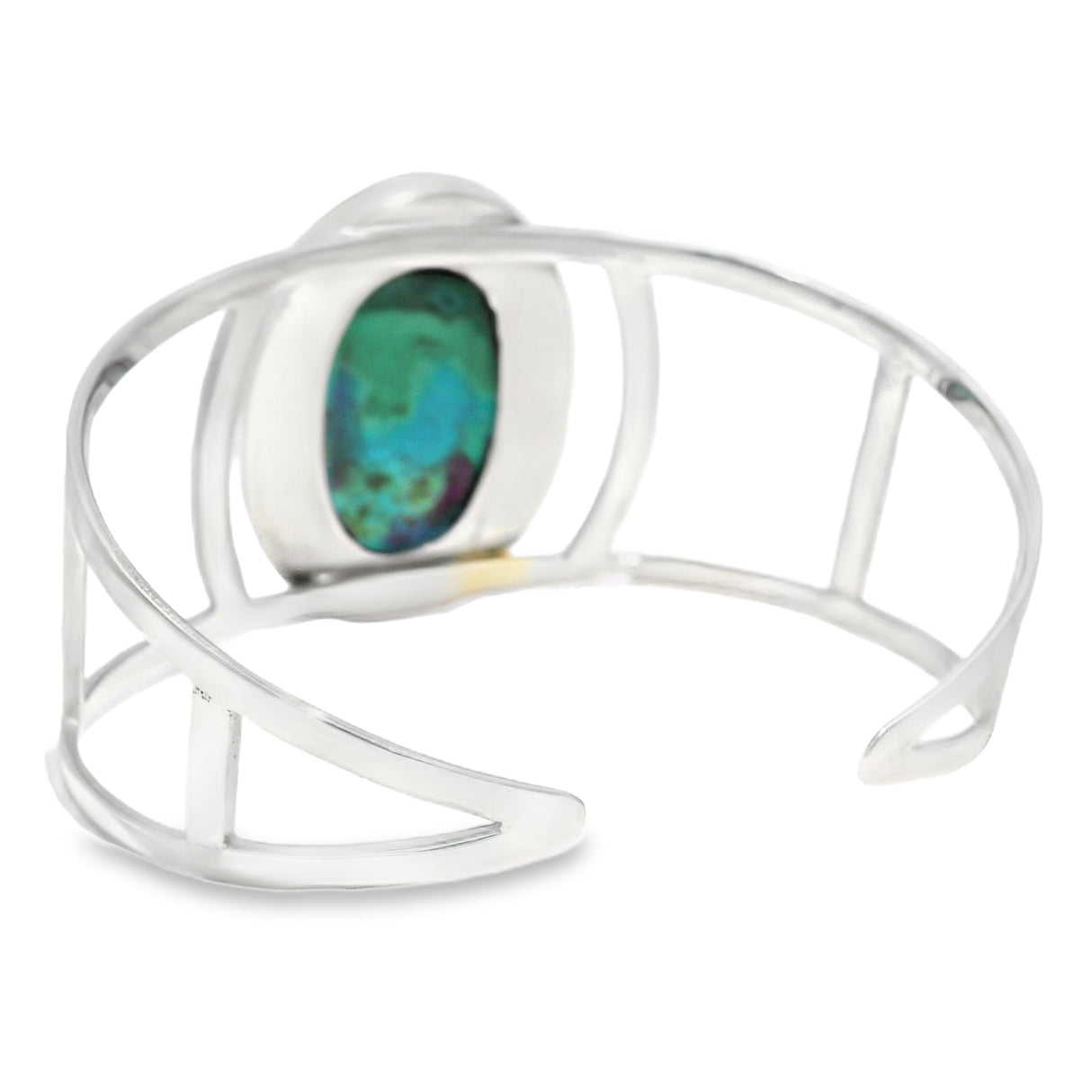 Ladder Cuff Flat Design with Bezel Set Chrysocolla Malachite Oval