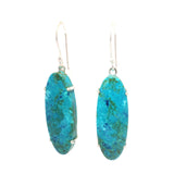 Chrysocolla Malachite Prong Set Flat Cabochon Dangle Earrings