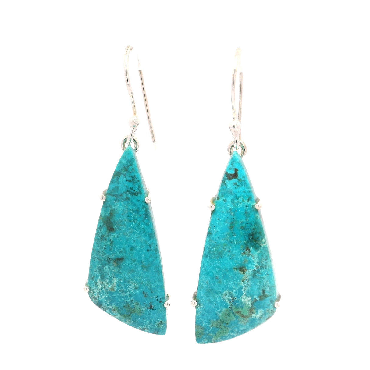 Chrysocolla Malachite Prong Set Flat Cabochon Dangle Earrings