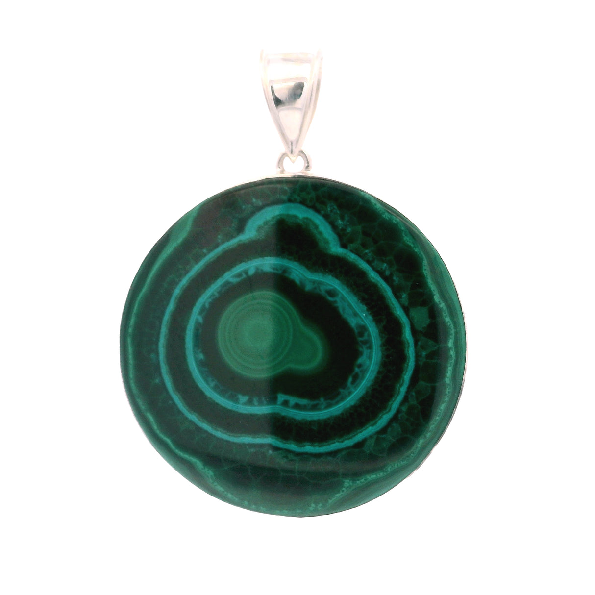 Unique Bulls Eye Round Chrysocolla Malachite Pendant