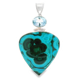 Captivating Chrysocolla Malachite Reverse Pear Pendant - Hinged with Faceted Blue Topaz Oval