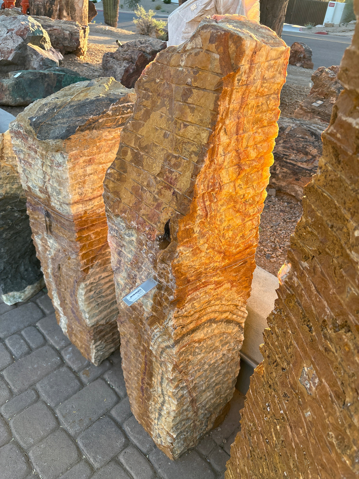 Green Talan Onyx Chiseled Pillar Fountain - Pin Plate Included