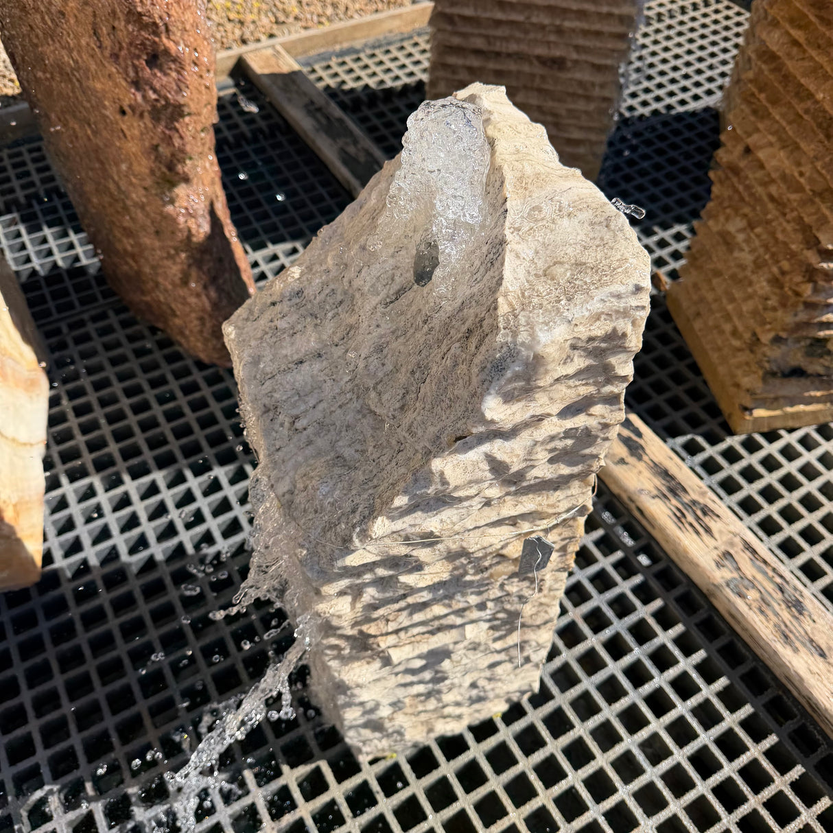 Beige Travertine Chiseled Column with Slanted Top - Short