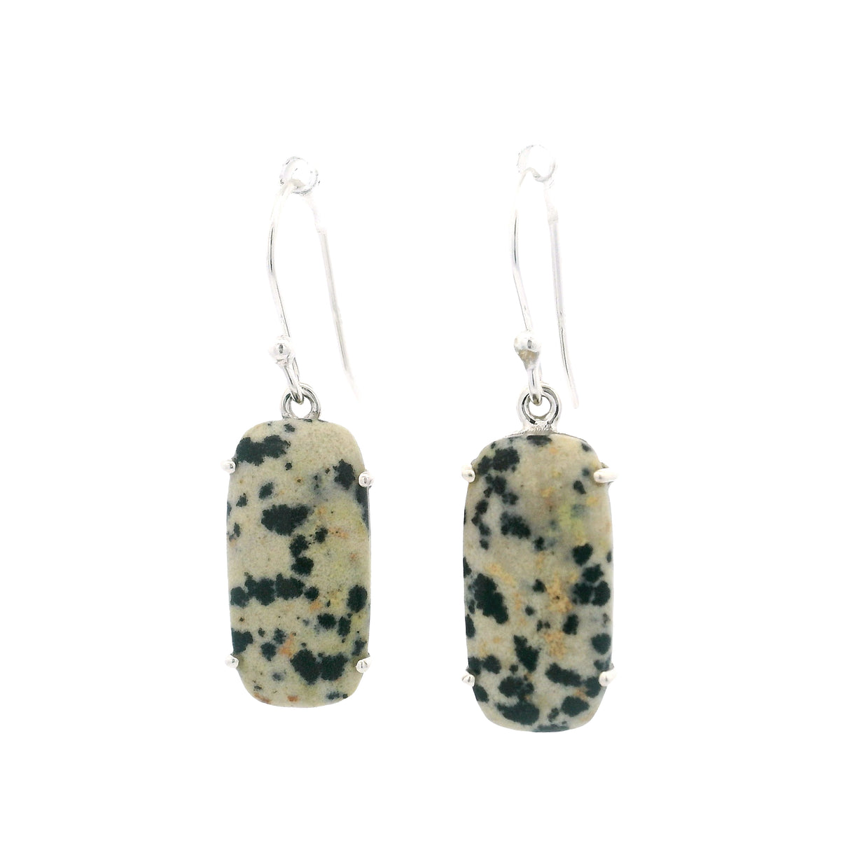 Prong Set Dalmatian Jasper Cabochon Dangle Earrings