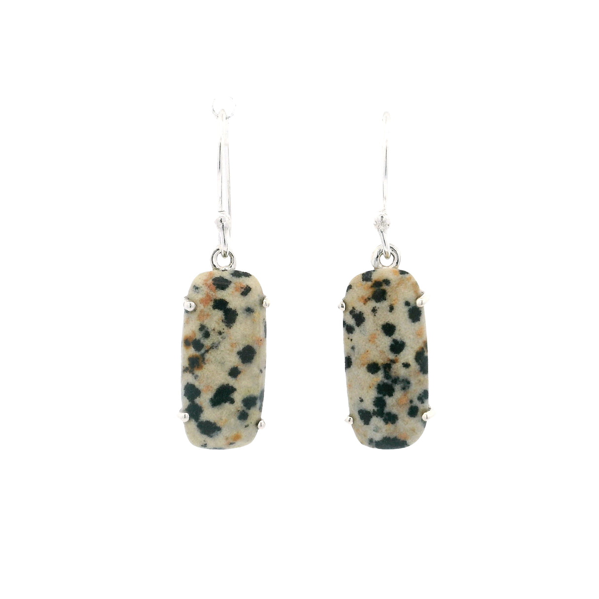 Prong Set Dalmatian Jasper Cabochon Dangle Earrings