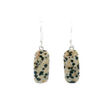 Prong Set Dalmatian Jasper Cabochon Dangle Earrings