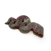 Dragon bloodstone snake carving coiled ready to strike, mottled green and red