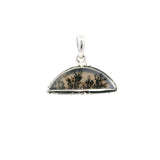 Dendritic Agate Pendant Half Moon Bezel Set on Detail Silver Bezel