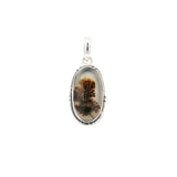 Dendritic Agate Pendant Oval Raised Bezel Set on Detail Silver Bezel