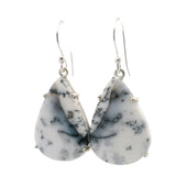 Dendritic Opal Dangle Earrings - Pear Prong Set with Classic Branch
