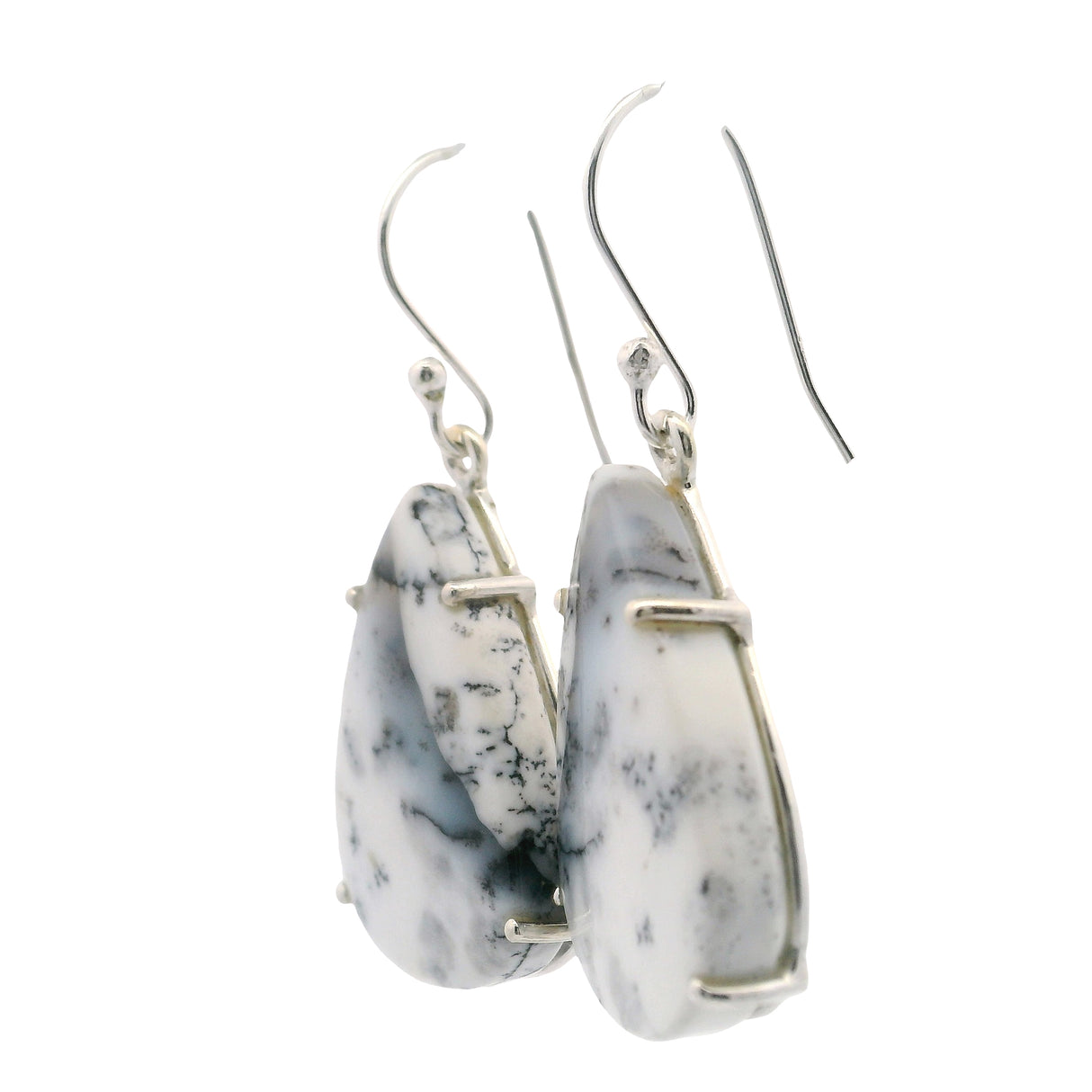 Dendritic Opal Dangle Earrings - Pear Prong Set with Classic Branch
