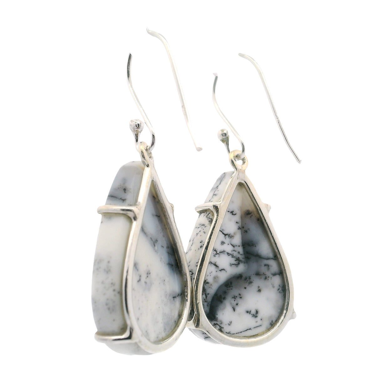 Dendritic Opal Dangle Earrings - Pear Prong Set with Classic Branch