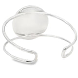 Dendritic Opal Cabochon Classic Double Row Silver Cuff - Simple Bezel Set - Round