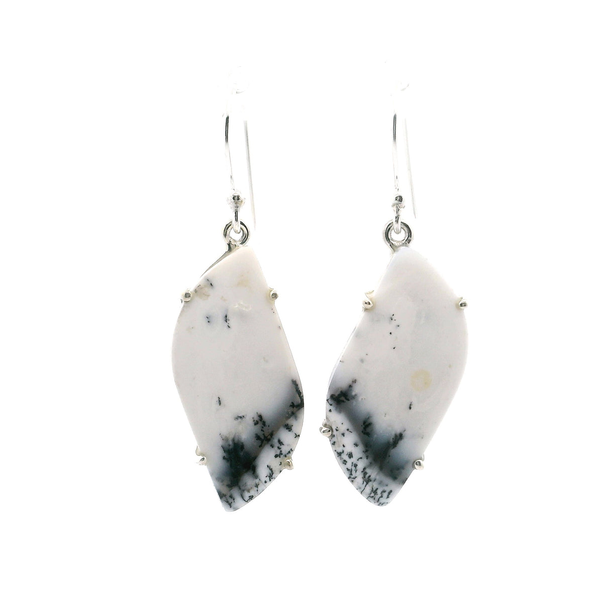 Dendritic Opal S-Shaped Dangle Earrings Prong Set