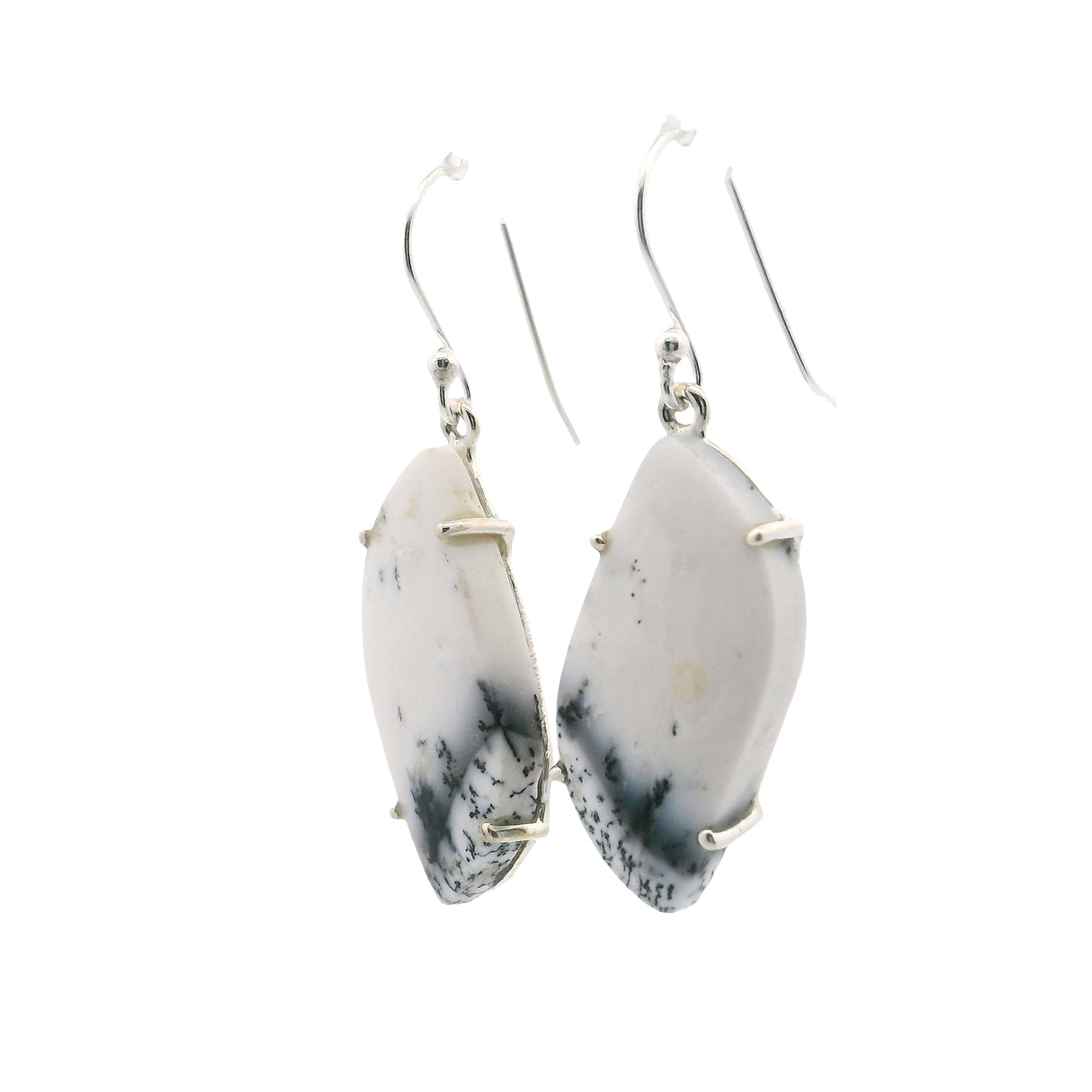 Dendritic Opal S-Shaped Dangle Earrings Prong Set
