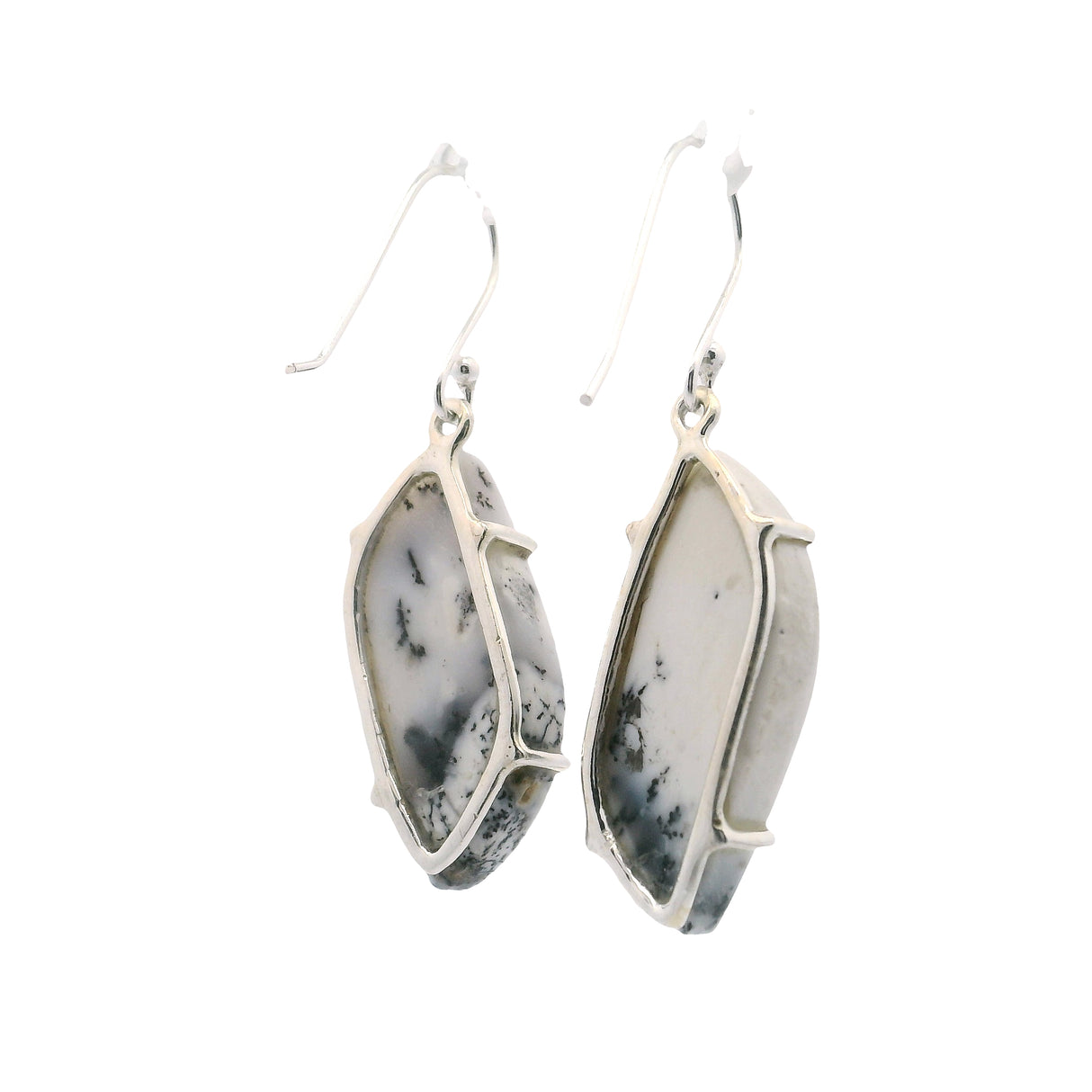 Dendritic Opal S-Shaped Dangle Earrings Prong Set