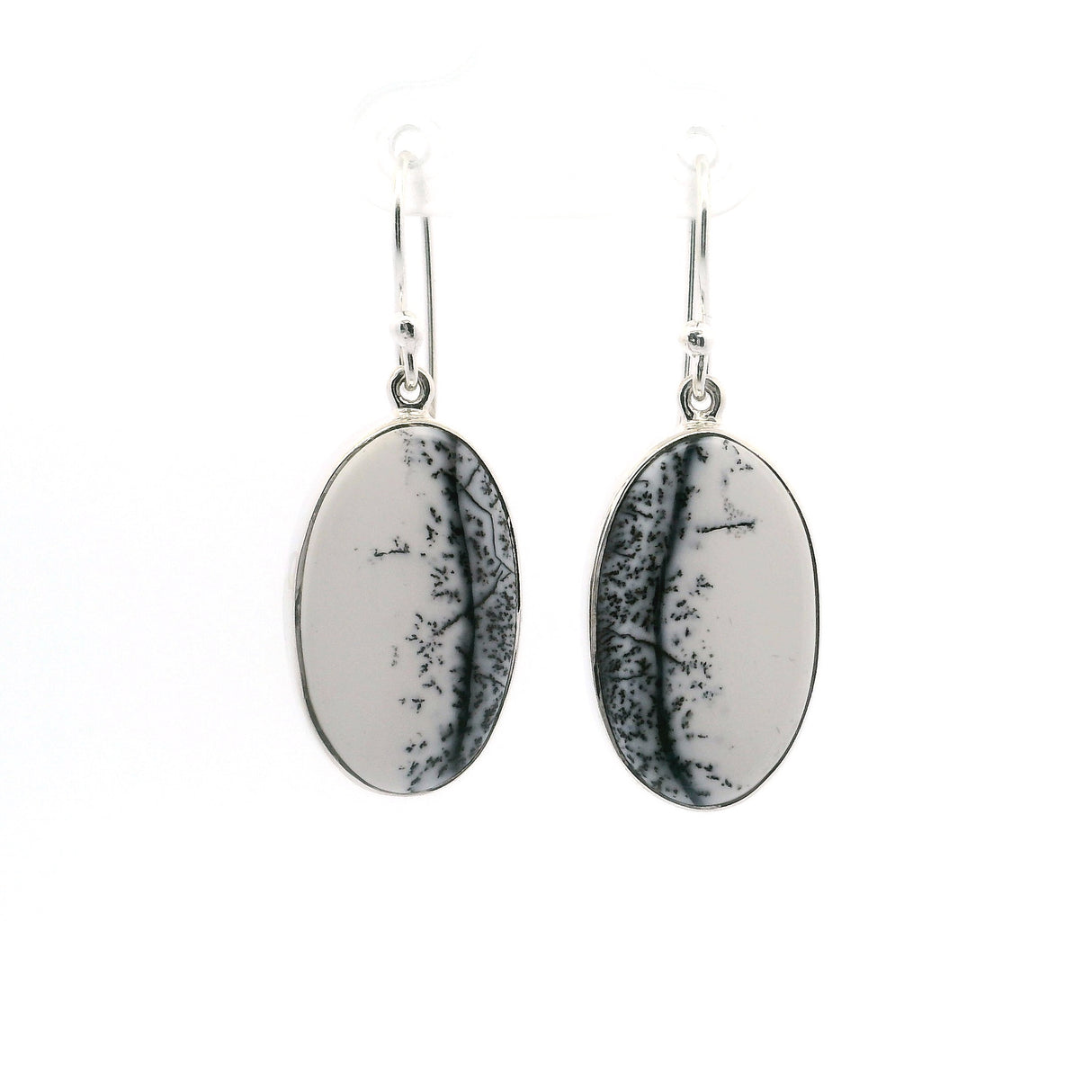 Dendritic Opal Dangle Earrings - Oval Silver Bezel