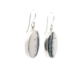 Dendritic Opal Dangle Earrings - Oval Silver Bezel