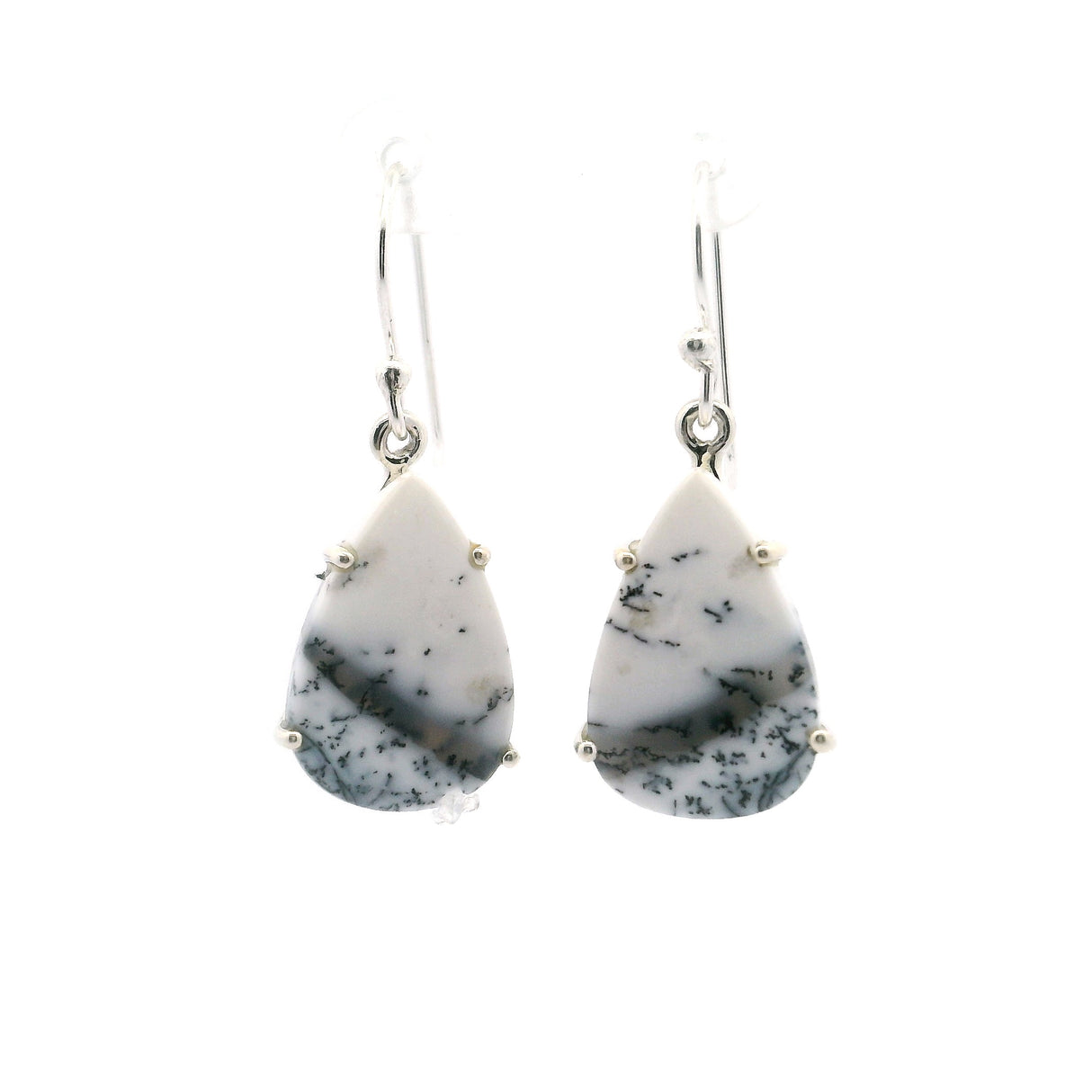 Dendritic Opal Dangle Earrings - Pear Prong Set