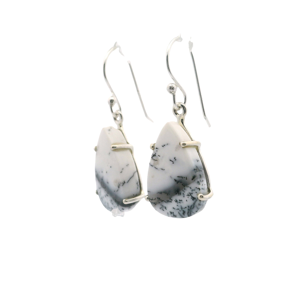 Dendritic Opal Dangle Earrings - Pear Prong Set