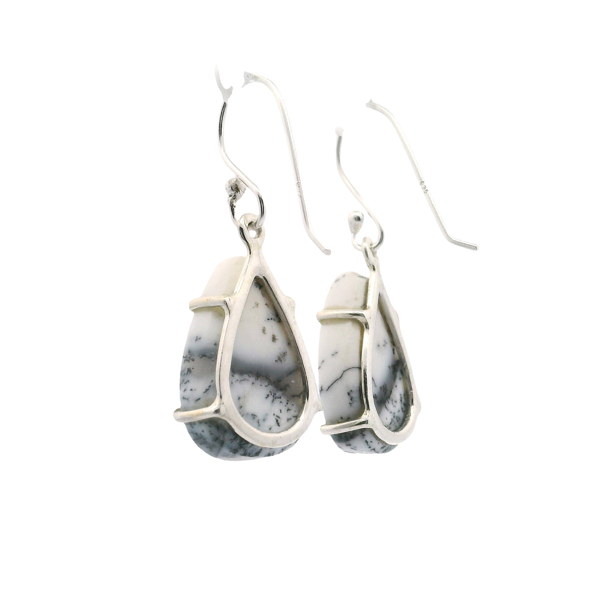 Dendritic Opal Dangle Earrings - Pear Prong Set