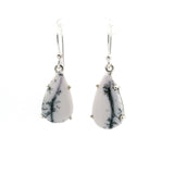 Dendritic Opal Dangle Earrings - Pear Prong Set with Vertical Pattern