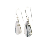 Dendritic Opal Dangle Earrings - Pear Prong Set with Vertical Pattern