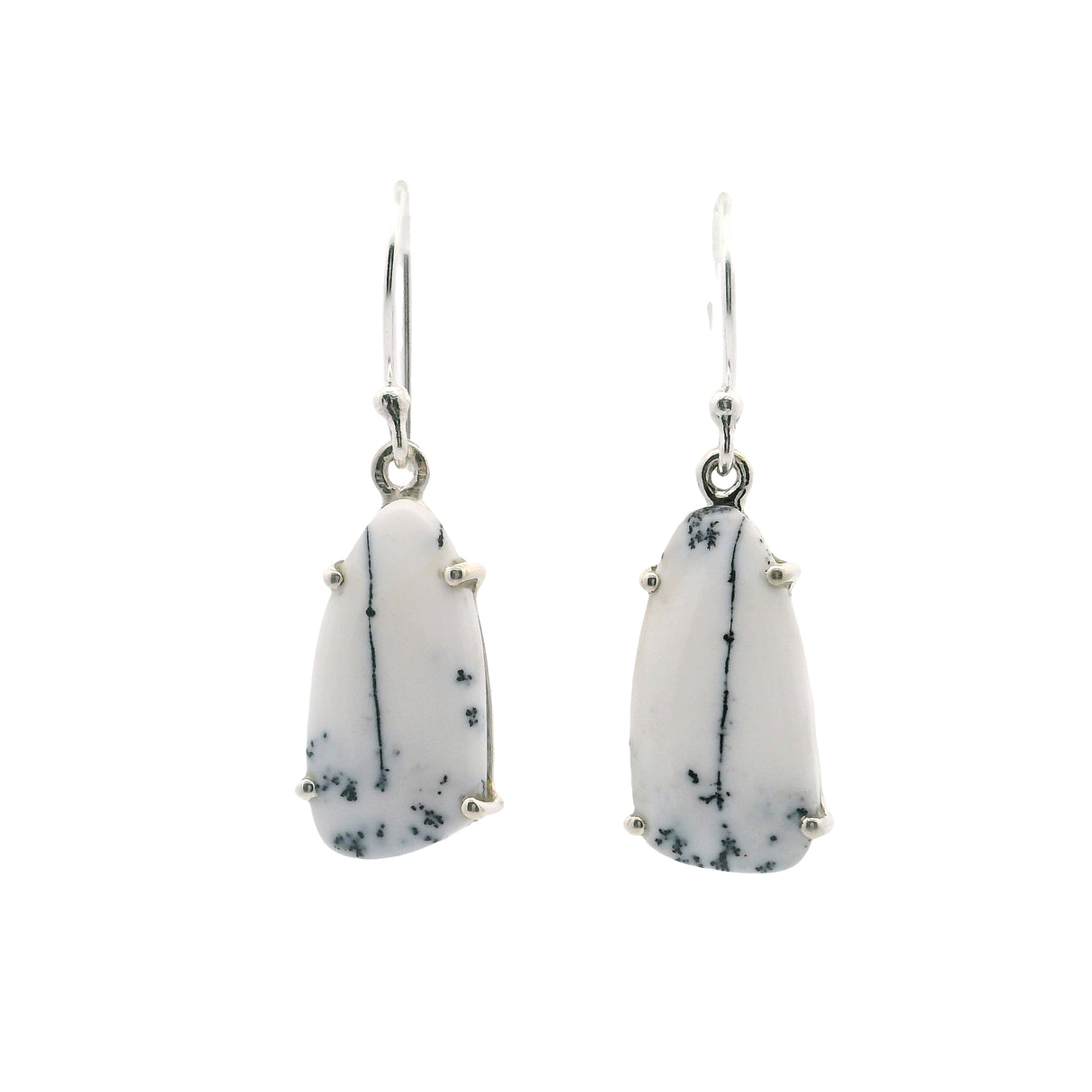 Dendritic Opal Dangle Earrings - Freeform Pear Prong Set