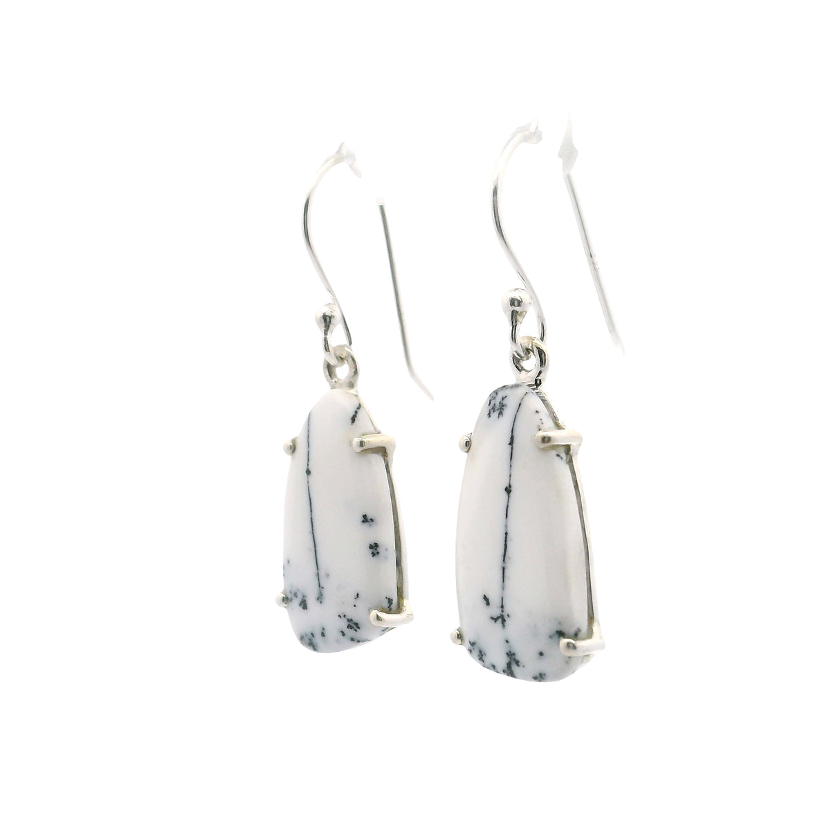 Dendritic Opal Dangle Earrings - Freeform Pear Prong Set