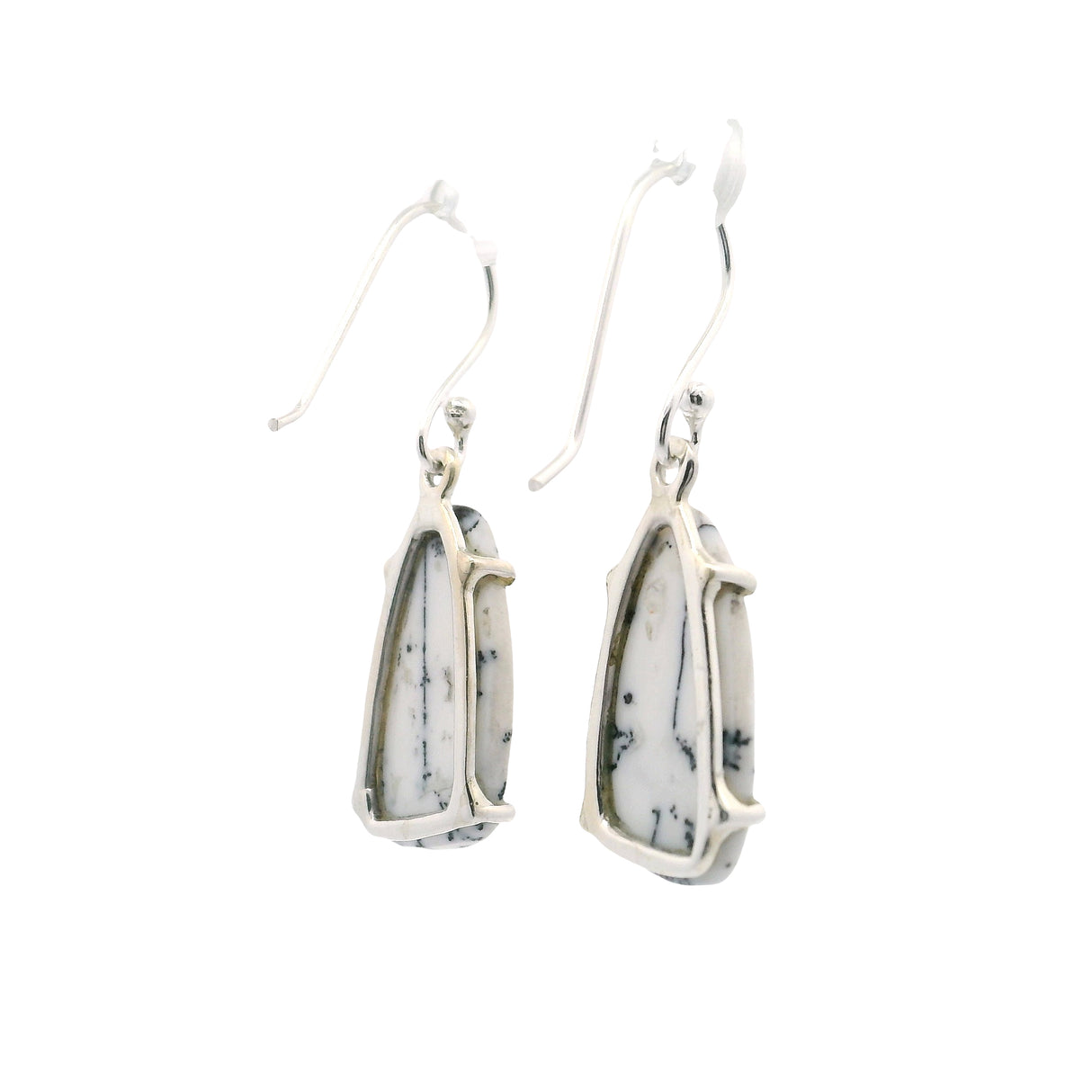 Dendritic Opal Dangle Earrings - Freeform Pear Prong Set