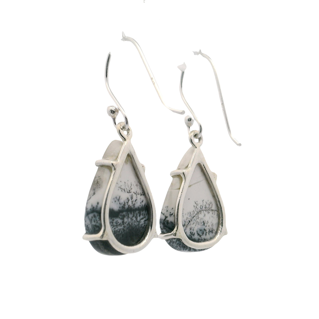 Dendritic Opal Dangle Earrings - Pear Prong Set with Lower Dendrites